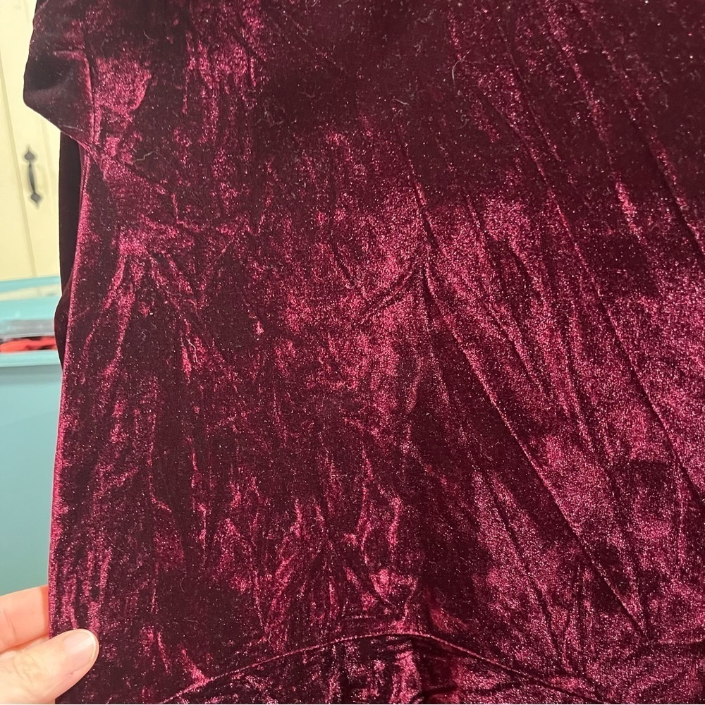 Velvet Burgundy Long Sleeve Maxi Ruffle Shoulder Cottagecore Witchy Prairie - Picture 7 of 12